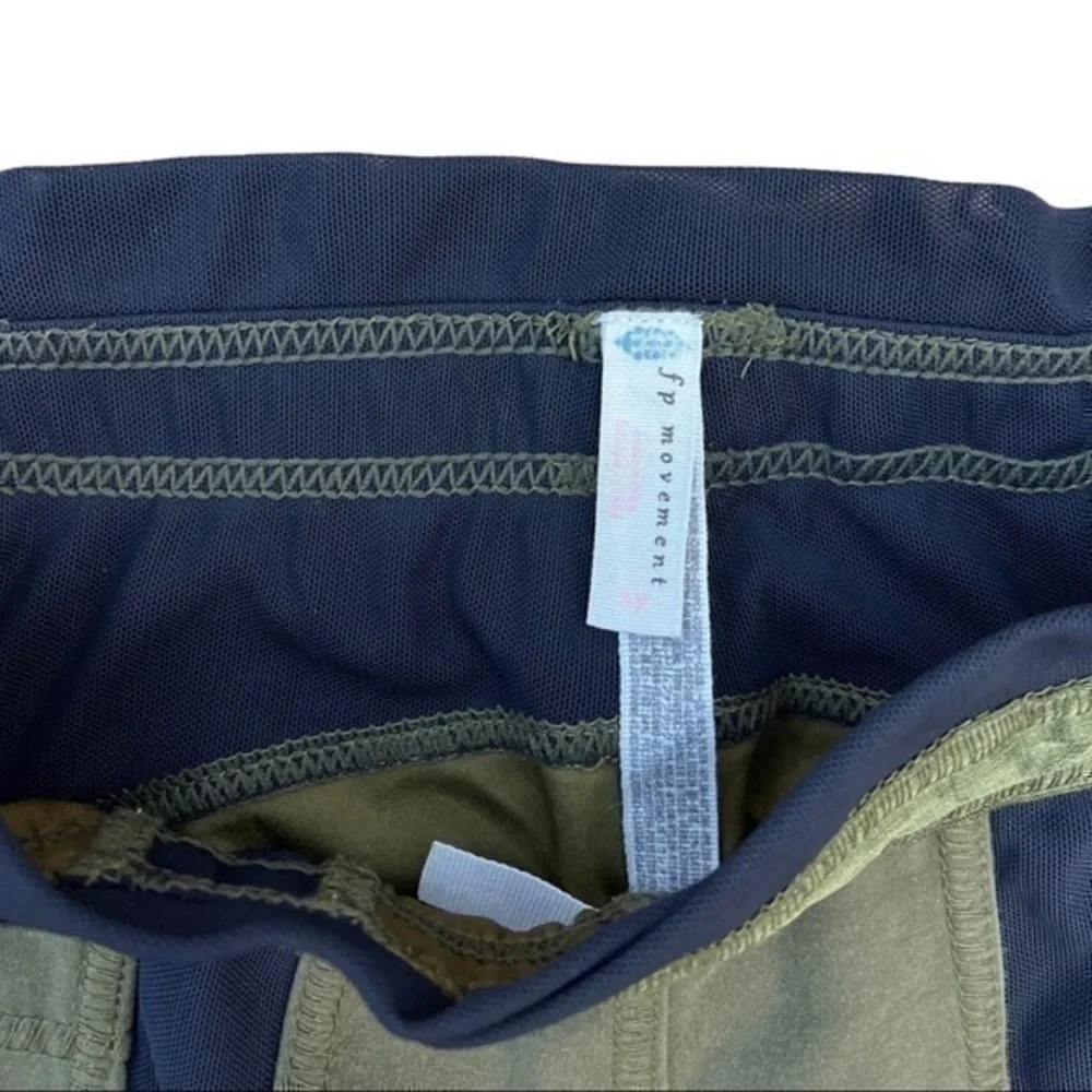 Free People • Movement Mesh Panel Zipper Ankle Army Green Leggings S